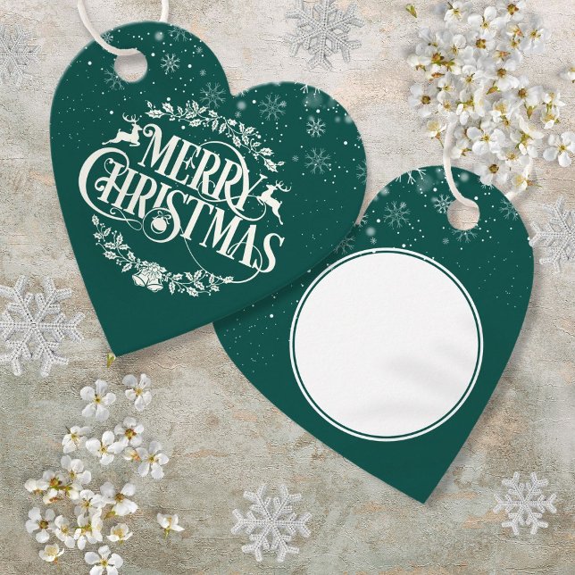 Elegant Frohe Weihnachten Schneeflocken Emerald Gr Geschenkanhänger (Elegant Merry Christmas Snowflakes Emerald Green Favor Tags)