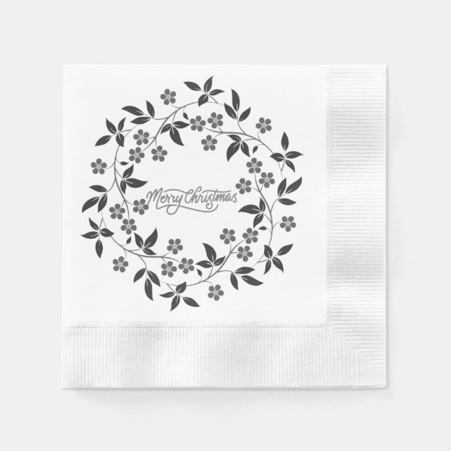 Elegant Frohe Weihnachten Silver Floral Serviette (Vorderseite)