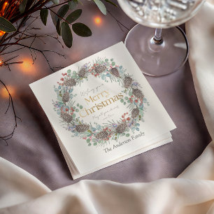 Elegant Frohe Weihnachten & Wreath Serviette
