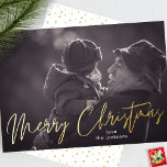 Elegant frohe Weihnachts Gold gepresst ein Foto Folien Feiertagskarte<br><div class="desc">Frohe Weihnachts Gold handgeschriebene Foto Foil Holiday Card *reale Folie</div>