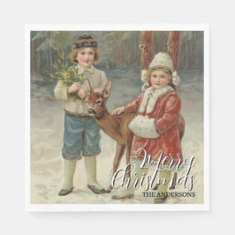 Elegant frohe Weihnachts-Winterkinder Serviette