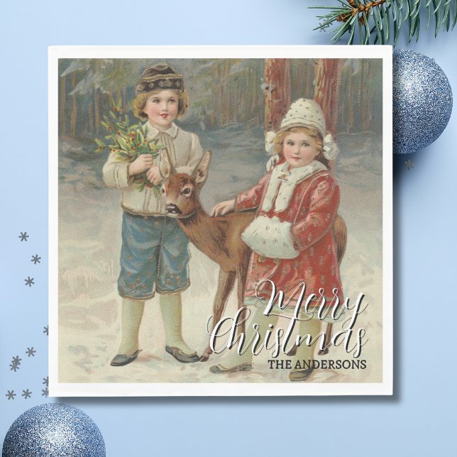 Elegant frohe Weihnachts-Winterkinder Serviette (Von Creator hochgeladen)