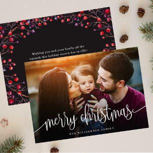 Elegant Frohe Weihnachtsberries Zurück Foto Weiß Feiertagskarte