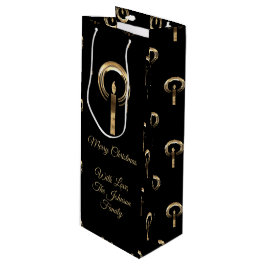 Elegant frohe Weihnachtskerze Schwarz und Gold Loo Geschenktüte Für Weinflaschen
