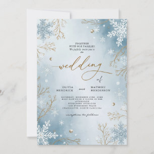 Elegant Frost Blue Winter Botanical Wedding Einladung