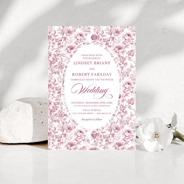 Elegant Fuchsia Dusty Pink Toile Roses Wedding   Einladung (Elegant Fuchsia Dusty Pink Toile Roses Wedding Invitation

)