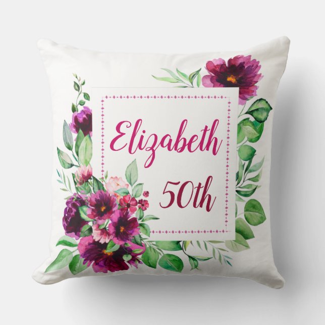 Elegant Fuchsia Pink Flora 50. Geburtstag Kissen (Vorderseite)