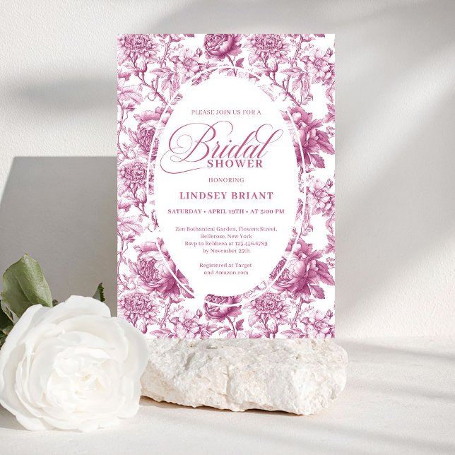 Elegant Fuchsia Pink Roses Pattern Bridal Shower  Einladung (Elegant Fuchsia Pink Roses Pattern Bridal Shower Invite)