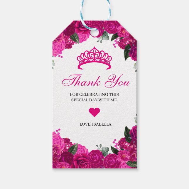 Elegant Fuchsia Pink Silver Floral Danke Geschenk Geschenkanhänger (Vorderseite)