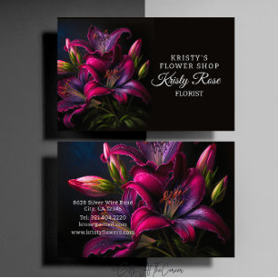 Elegant Fuchsia Red Burgundy Lily Blume Florist Visitenkarte