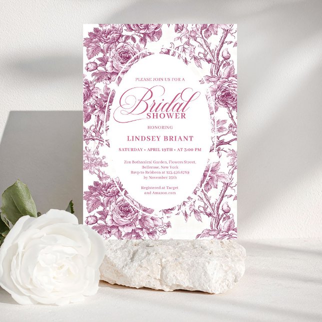 Elegant Fuchsia Toile Roses Bridal Shower Invite Einladung (Elegant Fuchsia Toile Roses Bridal Shower Invitation

)