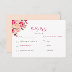 Elegant Fucia Pink und Elfenbeinküste Rose Hochzei RSVP Karte