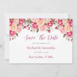 Elegant Fucia Pink und Elfenbeinküste Rose Hochzei Save The Date