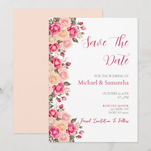 Elegant Fucia Pink und Elfenbeinküste Rose Hochzei Save The Date