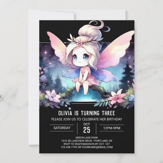 Elegant Fun Fairy Birthday Einladung (Vorderseite)
