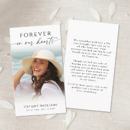 Elegant Funeral Photo Forever Hearts Prayer Card Visitenkarte