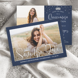 Elegant Funkelnde Quinceañera 2 Foto Navyblau Save The Date