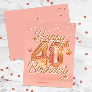 Elegant funkelndes sanftes Rosa & Gold 40. Geburts Postkarte
