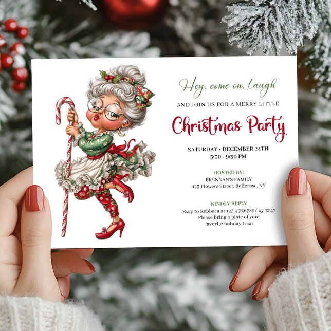 Elegant Funny Grandma Cartoon Christmas Humor  Einladung (Elegant Funny Grandma Cartoon Christmas Humor Invitation

)