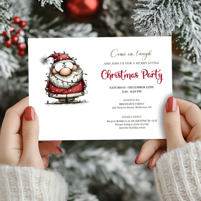 Elegant Funny Santa Claus Holiday Party Invitation Einladung (Elegant Funny Santa Claus Holiday Party Invite)
