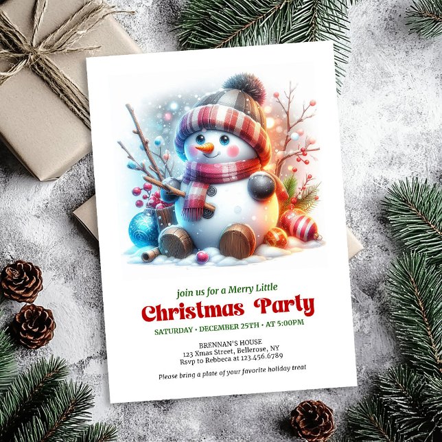 Elegant funny snowman holiday invite red green  einladung (Elegant funny snowman holiday invite red green gold digital

)