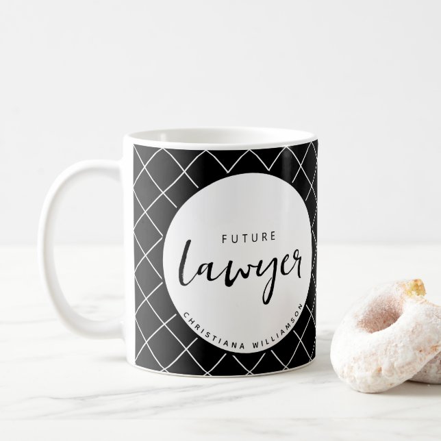 Elegant Future Lawyer Karo Pattern Personalisiert Kaffeetasse (Mit Donut)