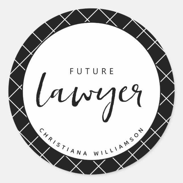 Elegant Future Lawyer Karo Pattern Personalisiert Runder Aufkleber (Vorderseite)