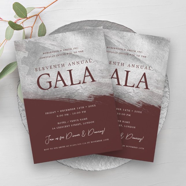Elegant GALA Company Silver Brush Burgundy Einladung (Elegant GALA Company Silver Brush Burgundy Invitation)