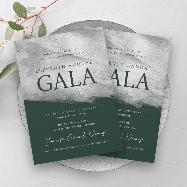 Elegant GALA Company Silver Brush Emerald Einladung (Elegant GALA Company Silver Brush Emerald Invitation)