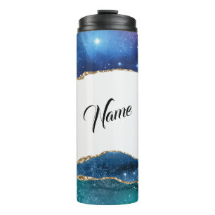 Elegant Galaxy Blue Aqua Agate Geode Thermosbecher