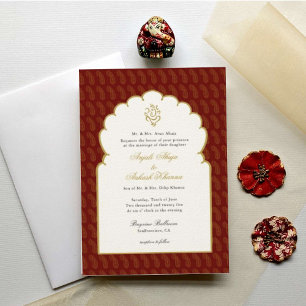 Elegant Ganesh Red & Gold indische Hochzeit Einladung