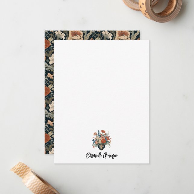 Elegant Garden Floral Monogram Stationery Mitteilungskarte (Vorderseite/Rückseite Beispiel)