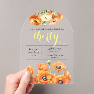 Elegant Garden Orange Blume 30. Geburtstag Party Acryleinladungen