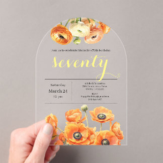 Elegant Garden Orange Blume 70. Geburtstagsparty Acryleinladungen