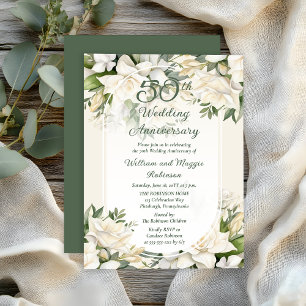 Elegant Gardenia Floral 50. Hochzeitstag Einladung