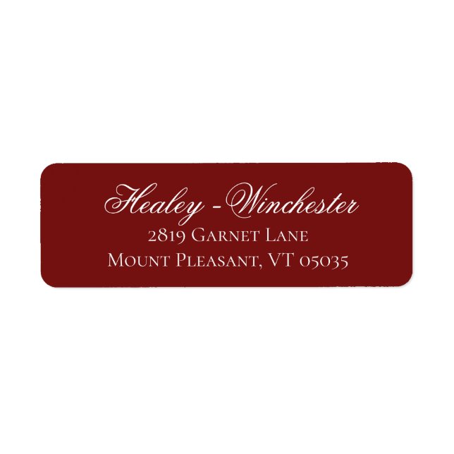 Elegant Garnet Red and White Wedding Address Label (Vorne)