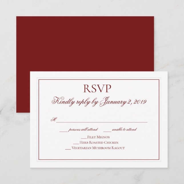 Elegant Garnet Red and White Wedding RSVP (Vorne/Hinten)