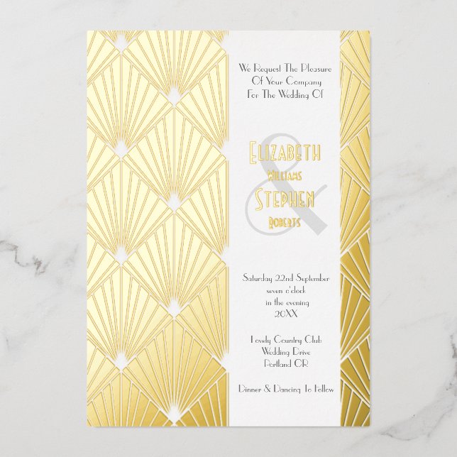 Elegant Gatsby Art Deco Gold Wedding Foil I Folieneinladung (Vorderseite)