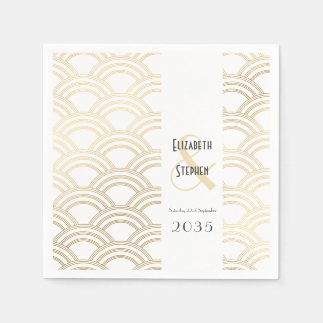 Elegant Gatsby Art Deco Gold Wedding Napk 1920 Serviette (Vorderseite)