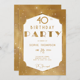 Elegant Gatsby White und Gold Deko 40. Geburtstag Einladung