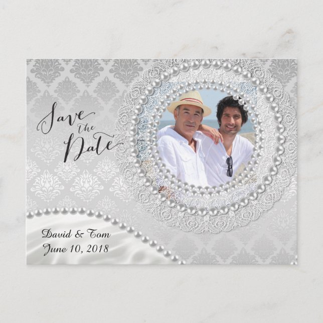 Elegant Gay Silver Wedding Save the Date Ankündigungspostkarte (Vorderseite)