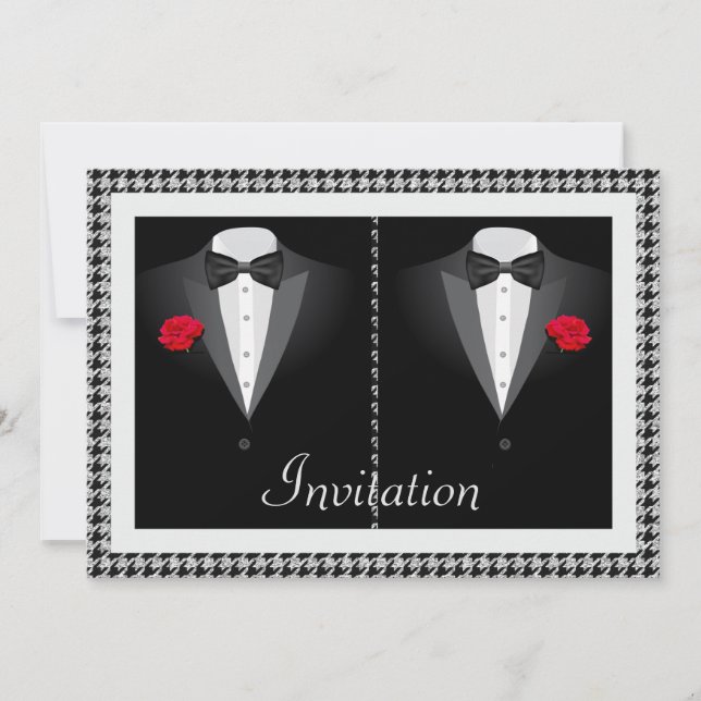 Elegant Gay Wedding Einladung mit zwei Tuxedos (Vorderseite)