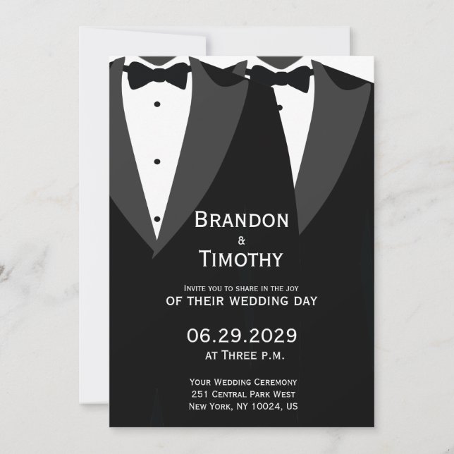 Elegant Gay Wedding Invitation Black Tie Einladung (Vorderseite)