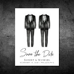 Elegant Gay Wedding Tuxedo Wasserfarbe Ankündigungspostkarte<br><div class="desc">Elegante und schicke keine Foto-Homosexuelle Hochzeit speichern Sie das Datum Ankündigung Postkarte mit Wasserfarben von zwei Tuxedos und "Save the Date" in einem stilvollen Skript. Fügen Sie Ihre Namen,  Hochzeitstag und Ort in der modernen Typografie. Auf der Rückseite,  personalisieren Sie Ihre Ankündigung Datum freihalten detaillierter.</div>