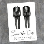 Elegant Gay Wedding Tuxedo Wasserfarbe Save The Date<br><div class="desc">Elegant und chic kein Foto schwulen Hochzeit speichern Sie das Datum Ankündigung mit zwei tuxedo Aquarellen und "Save the Date" in einem stilvollen Skript. Fügen Sie Ihre Namen,  Hochzeitstag und Ort in der modernen Typografie.</div>
