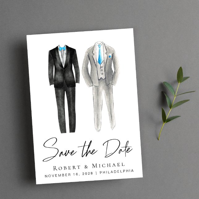 Elegant Gay Wedding Tuxedo Wasserfarben Save The Date (Our user-friendly template allows you to easily tailor the save the date announcement to your event)