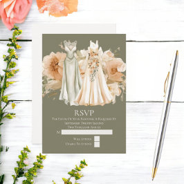 Elegant Gay Wedding Two Brils in Dress RSVP Karte
