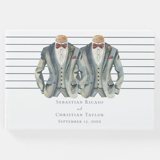 Elegant Gay Wedding Two Grooms in Anzügen Gästebuch (Vorderseite)