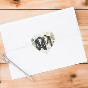 Elegant Gay Wedding Two Grooms in Anzügen Herz-Aufkleber
