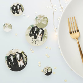 Elegant Gay Wedding Two Grooms in Anzügen Konfetti